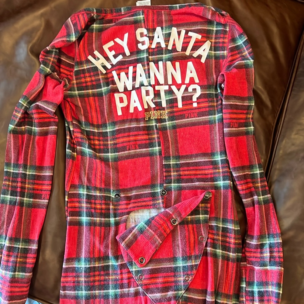 Victoria Secret Pink Holiday Christmas Xmas Thermal Onesie With Butt Flap Sz. L